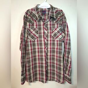 Roper 2XL red green plaid embroidered western button-up longsleeve shirt